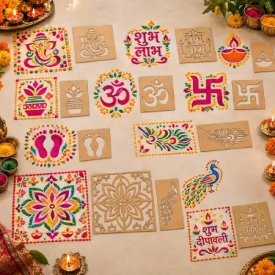Rangoli MDF Stencil for Diwali Floor Decoration, 2.5mm, 14 Unique Designs at ₹499