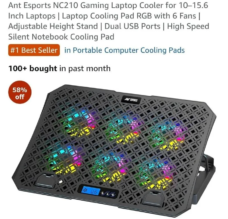 Ant Esports Gaming Laptop RGB Cooling Pad at ₹849