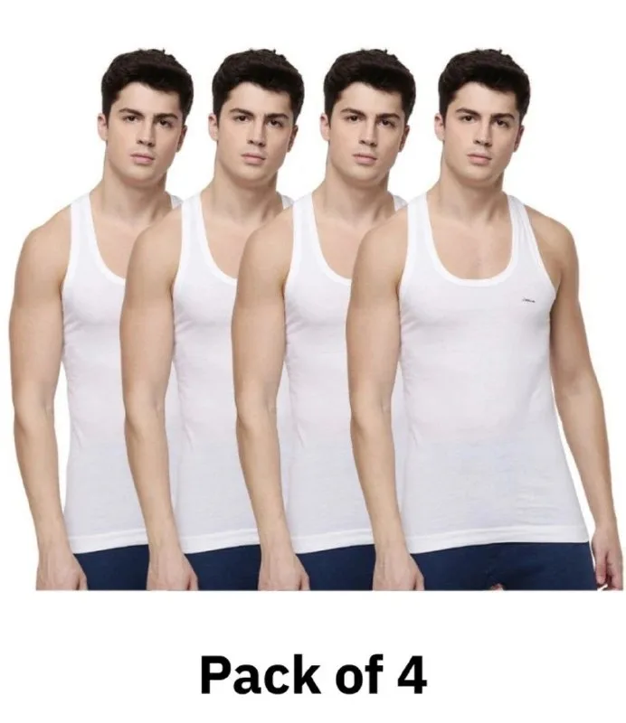Pack of 4 Dollar Lehar Men Combed Cotton Round Neck Vest -Pack of 4- White Men Vest at ₹149