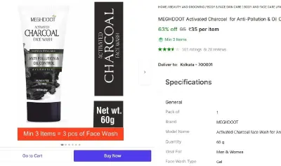 MEGHDOOT Activated Charcoal Face Wash (60 g) at ₹35