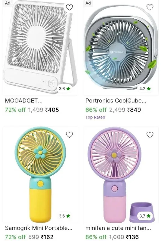Mini Portable Fans Flat 72% Off