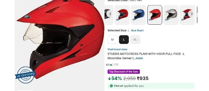 Studds Size - L Bike Helmet at ₹935