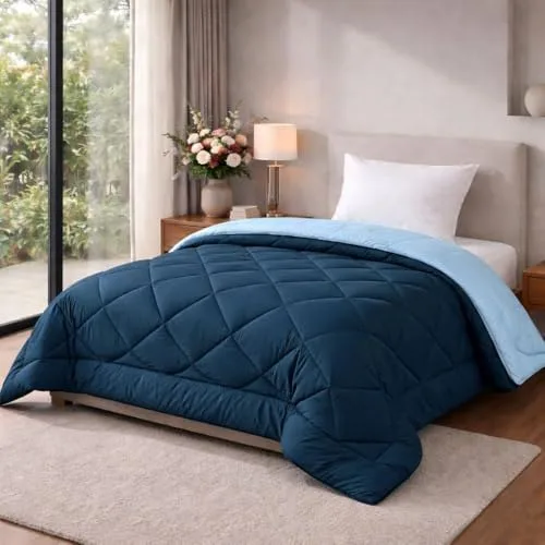 HOMEKART 220 GSM Solid Plain Reversible Summer Microfiber AC Comforter/Duvet| All Season Single Size 3 Layered Quilted Blanket for Single Be at ₹470