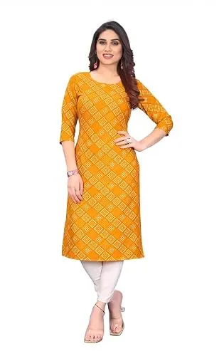 Womens Crepe Kurti | Straight Fit | Knee-Length | Crew Neck | 3/4 Sleeves | Casual & Office Wear at ₹99