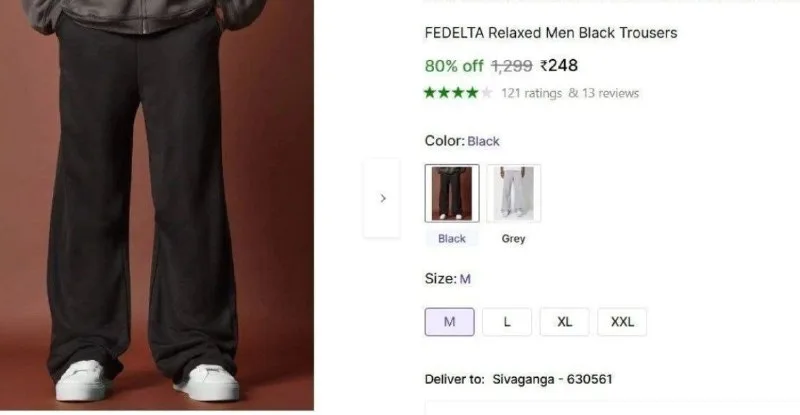 Relaxed Men's Black Trousers at ₹248