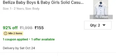 Belliza Baby Boys & Baby Girls Solid Casual White Shirt at ₹155