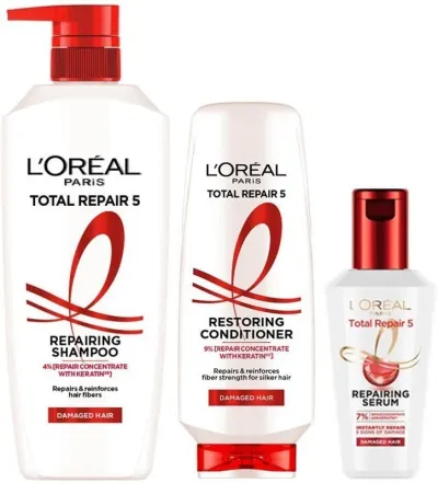 L'Oréal Paris Total Repair 5 Shampoo 650ml + Conditioner 175ml + Serum 40ml at ₹492
