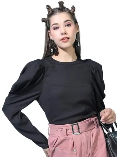 Tokyo Talkies Women's Long Sleeves Round Neck Solid Tops| Stylish Casual wear at ₹199