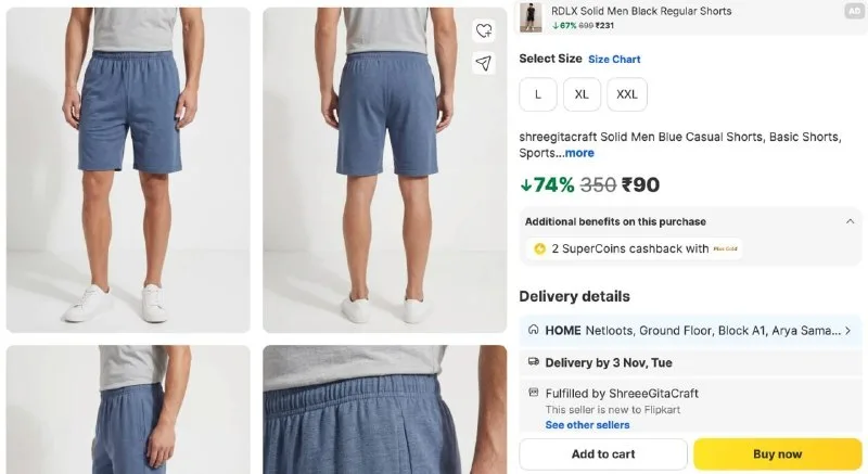 shreegitacraft Solid Men Blue Casual Shorts at ₹90