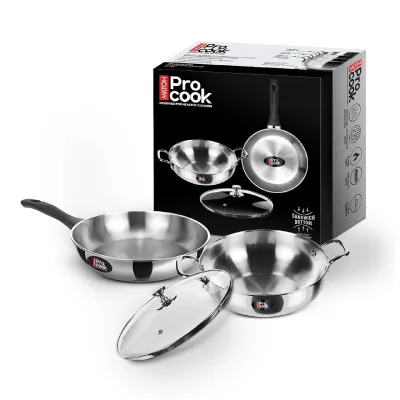 Milton Pro Cook 3-Layer Thick SS Sandwich Bottom I Induction Cookware & Gas Stove Friendly Stainless Steel 3 Pc Cookware Set at ₹1,099