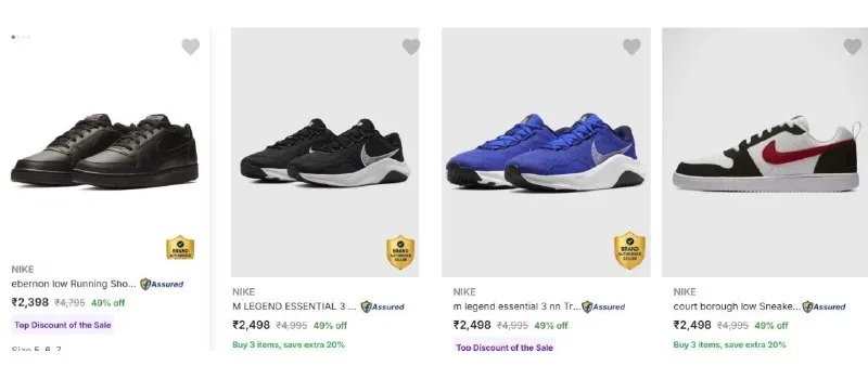 NIke : Upto 50% off + Extra off using Coupon + Use Supercoins + Extra Bank Discount + Buy More save More