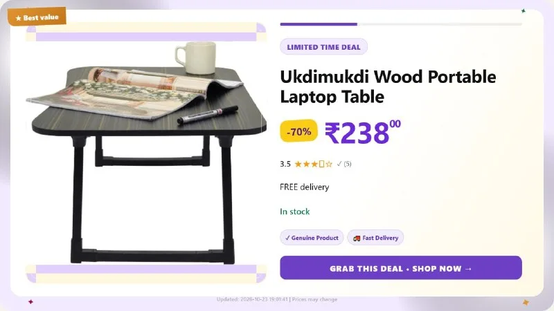 Wooden Portable Laptop Table at ₹238