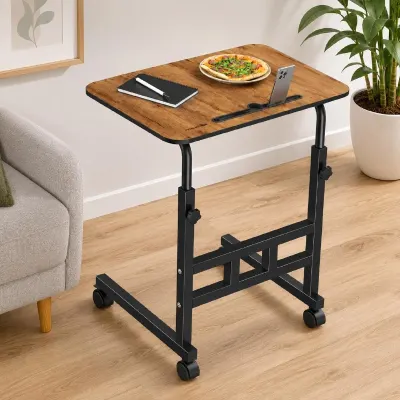 Amazon Basics Adjustable Sofa Side Table with Wheels, Portable Bedside Table for Bed and Sofa at ₹1,419