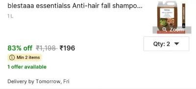 blestaaa essentialss Anti-hair fall shampoo enrich at ₹196