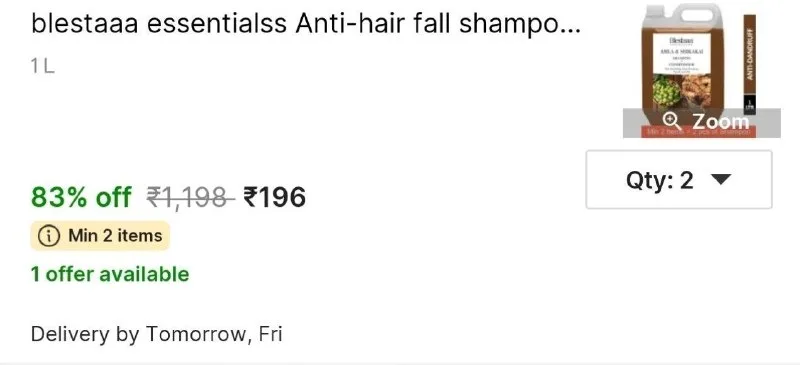 blestaaa essentialss Anti-hair fall shampoo enrich at ₹196