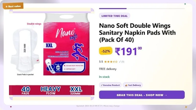 Nano Soft Double Wings Sanitary Napkin Pads With (Pack Of 40) at ₹191