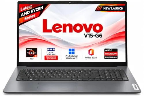 Lenovo V15 AMD Ryzen 5 150 15.6" (39.62cm) FHD 300 Nits Antiglare Thin and Light Laptop (16GB/512GB SSD/Windows 11/Office Home 2024/Luna Gre at ₹62,19