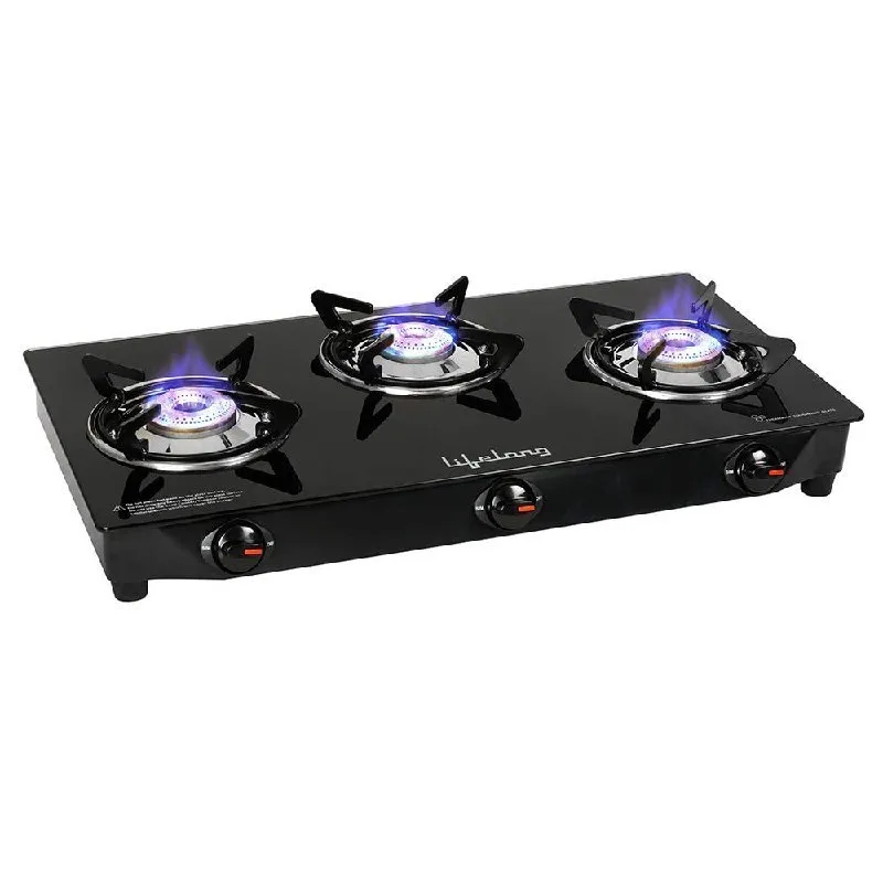 Lifelong LLGS18 Glass Top 3 Burner Gas Stove, Manual Ignition at ₹2,099