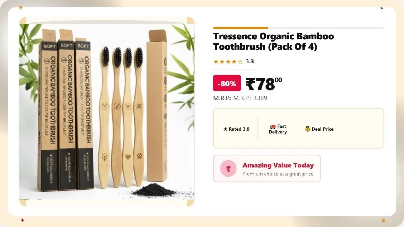 Tressence Organic Bamboo Toothbrush (Pack Of 4) at ₹78