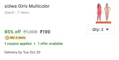 Girls' night suit at ₹88