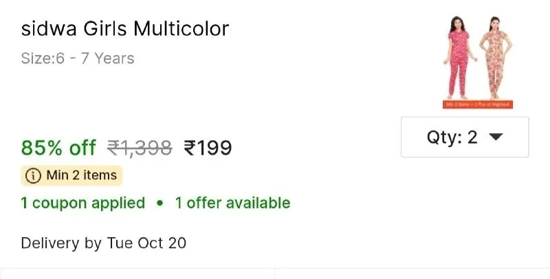 Girls' night suit at ₹88