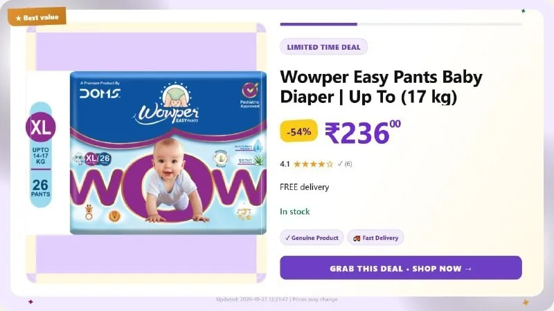 Wowper Easy Pants Baby Diaper XL (28 Pieces) at ₹236