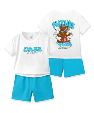Boy's 100% Pure Cotton Premium Printed Tshirt and Shorts Co-ords Set (Pack of 1) at ₹99