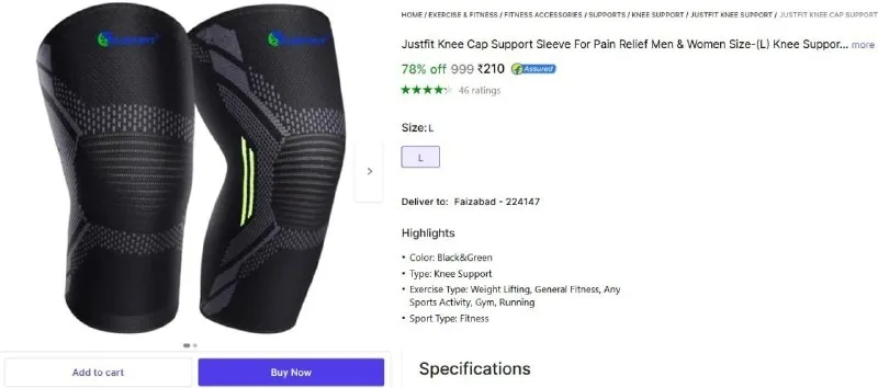 Justfit Knee Cap Support Sleeve at ₹210