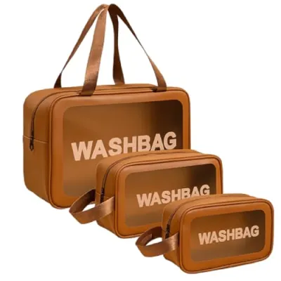 KASHIVAL Clear Travel Toiletry Bags Set, Waterproof Organizer Pouches, Large Capacity Storage Cases for Cosmetics, Accessories, 3 Pack (Brow at ₹99