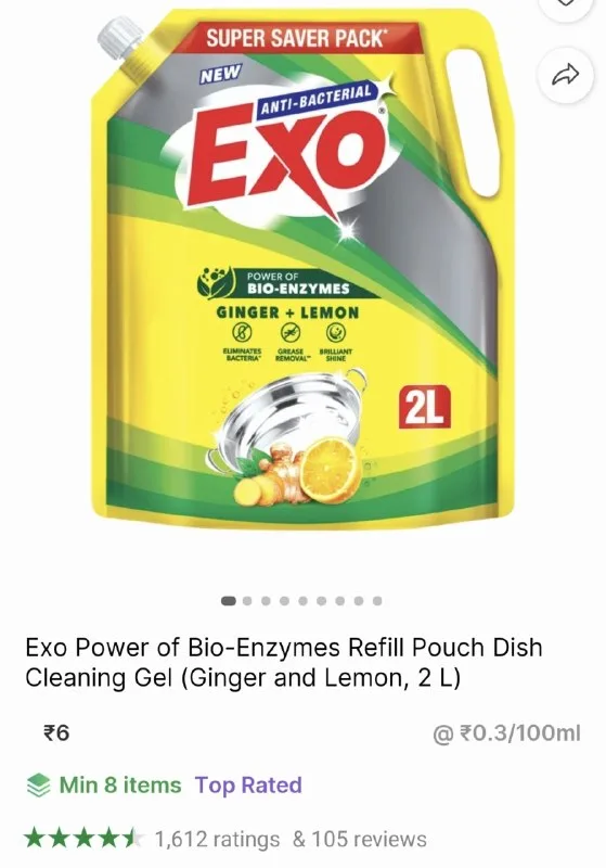 Exo Power of Bio - Enzymes Refill Pouch Dish Cleaning Gel at ₹6