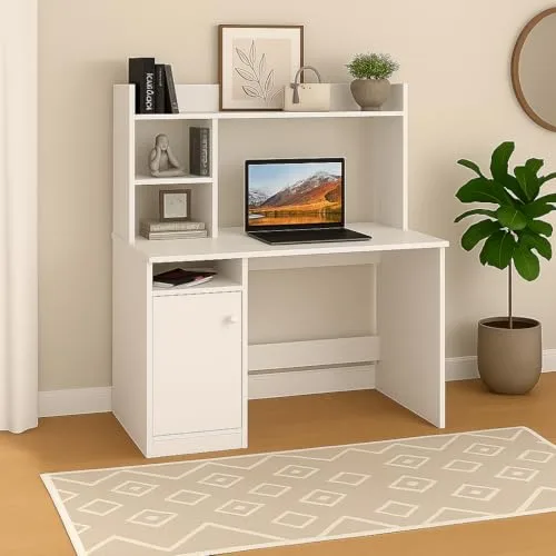Callas Engineered Wooden Study Table with Hutch & Bottom Storage, Office Work Desk for Laptop Study Computer Table for Home (ST-05-White) at ₹3,240