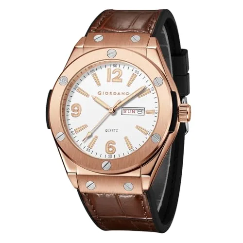 Giordano Analog Watch for Men with Leather Band, Day-Date Function and Quartz Movement at ₹1,999