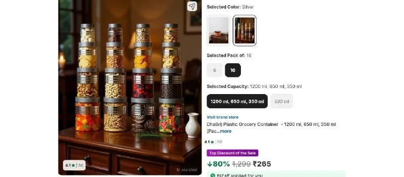 Plastic Grocery Container (Pack of 16) at ₹288