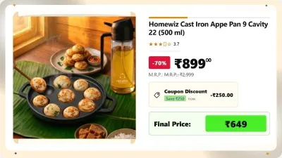 Homewiz Cast Iron Appe Pan 9 Cavity 22 (500 ml) at ₹649