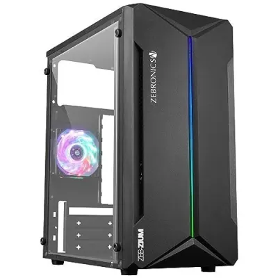 ZEBRONICS ZIUM Mid-Tower Gaming Cabinet, M-ATX/M-ITX, Fins focussed Multicolor Rear Fan, Multi Color LED Strip, Acrylic Glass Side Panel, US at ₹1,257