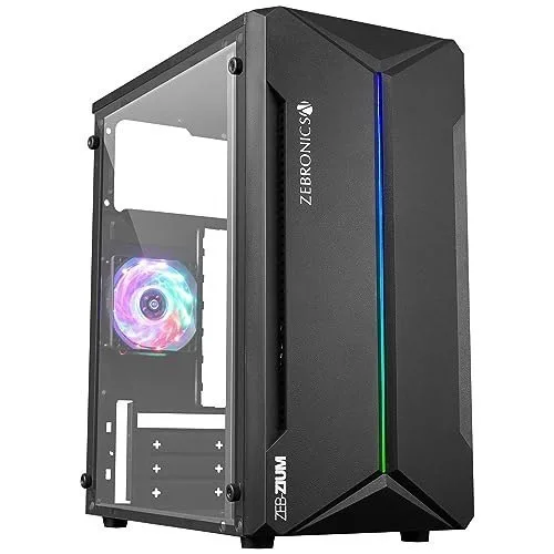 ZEBRONICS ZIUM Mid-Tower Gaming Cabinet, M-ATX/M-ITX, Fins focussed Multicolor Rear Fan, Multi Color LED Strip, Acrylic Glass Side Panel, US at ₹1,257