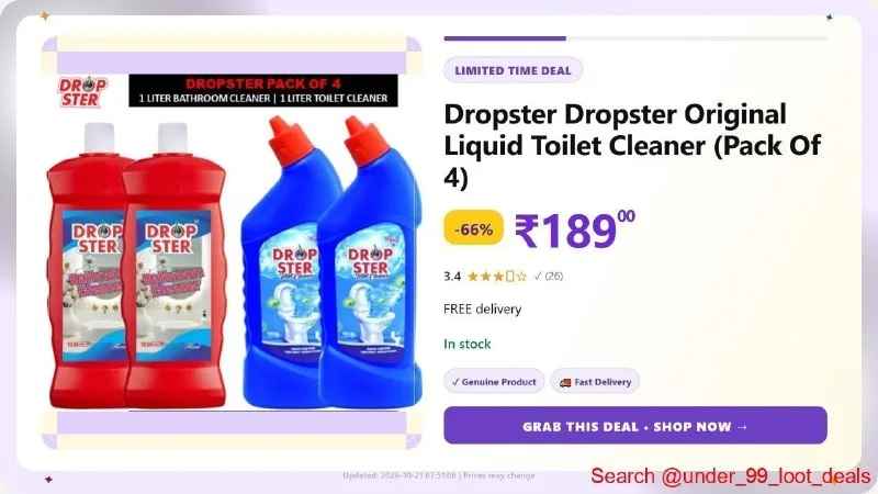 Dropster Original Liquid Toilet Cleaner (Pack Of 4) at ₹189