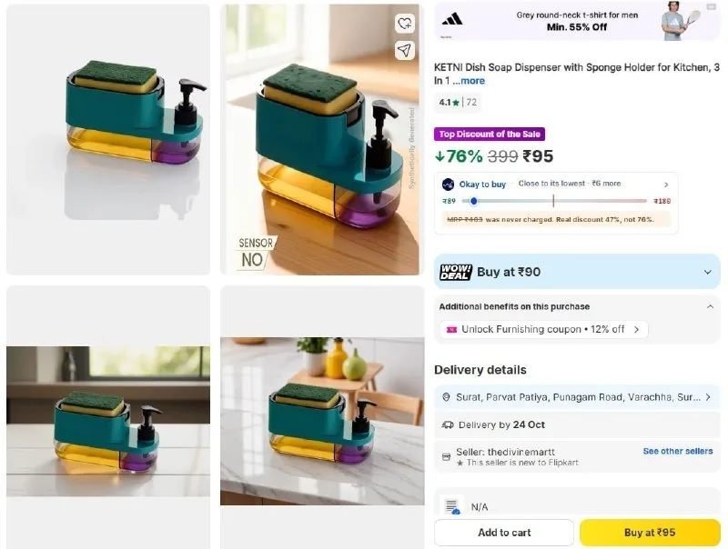 KETNI Dish Soap Dispenser with Sponge Holder for Kitchen at ₹95