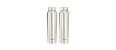 Solimo Stainless Steel Water Bottle (Pack of 2) | BIS-Approved | 900ml (Silver Steel Finish) at ₹369