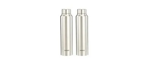 Solimo Stainless Steel Water Bottle (Pack of 2) | BIS-Approved | 900ml (Silver Steel Finish) at ₹369