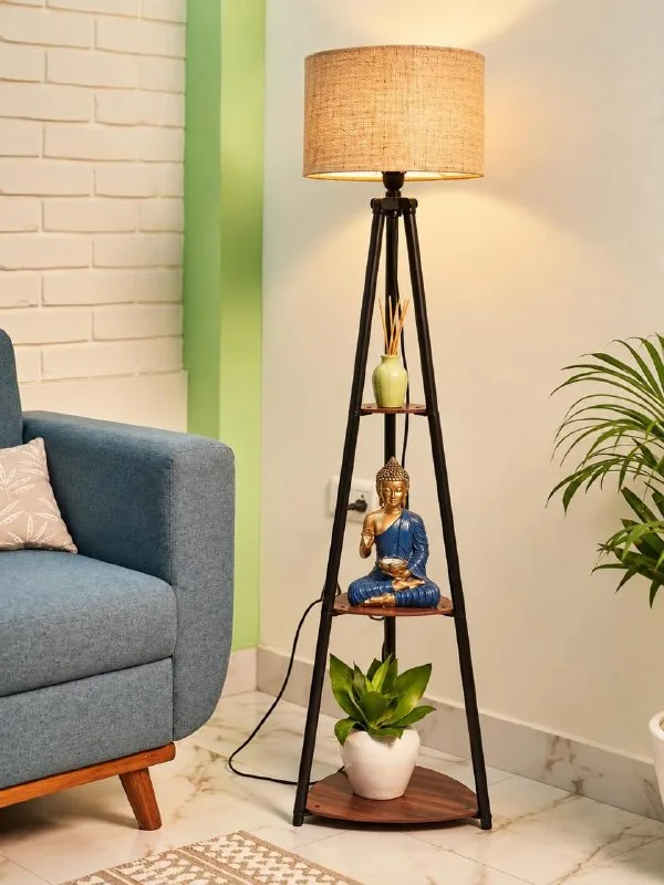 Crosscut Furniture LED Tripod Floor Lamp with 3 Shelves, Brown Jute at ₹1,439