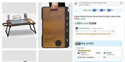 Perfect Homes Studio Wood Portable Laptop Table at ₹298