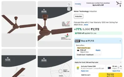 Polycab Etira with 2 Year Warranty 1200 mm Ceiling Fan at ₹1,113