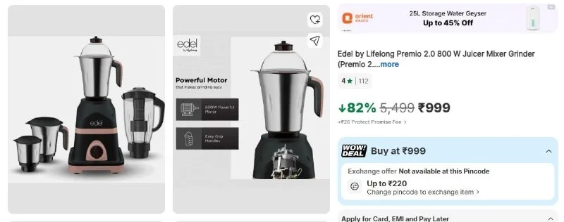 Edel by Lifelong Premio 2.0 800 W Grinder 4 jar at ₹999