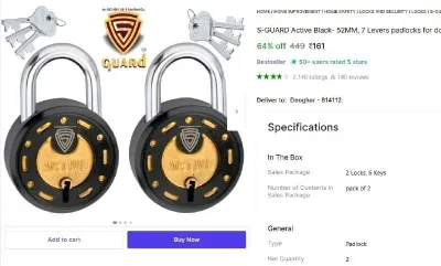 Pack Of 2 Padlock at ₹161