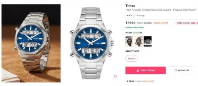 Timex Men Analog -Digital Blue Dial Watch -TWEG386SMU01T at ₹3,998