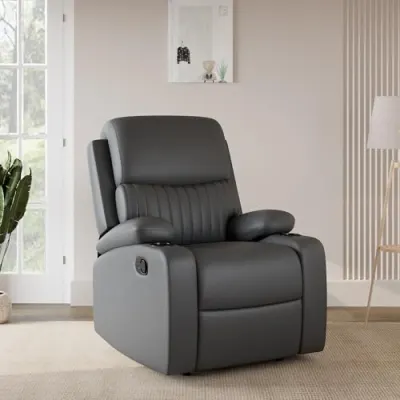 Solimo Orleans | Single Seater Sofa Recliner | Manual Recliner (Leatherette_Grey) at ₹10,178
