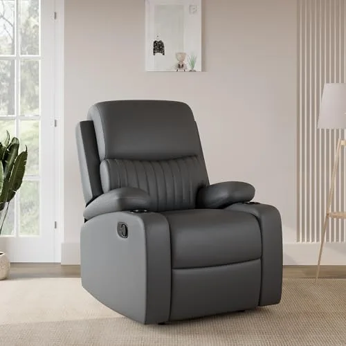 Solimo Orleans | Single Seater Sofa Recliner | Manual Recliner (Leatherette_Grey) at ₹10,178
