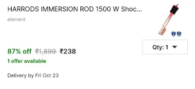 HARRODS IMMERSION ROD 1500 W Shock Proof Immersion Heater Rod at ₹238