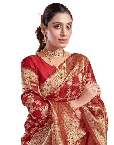SIRIL Women's Banarasi Silk Saree | Kanjivaram Silk Saree With Unstitched Blouse Piece at ₹237